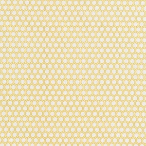 MAS10335-S, Vintage Flora, by Kimberbell (yellow hexagon shapes over white background), 44&quot;/45&quot; wide, sold by the 1/2 yard