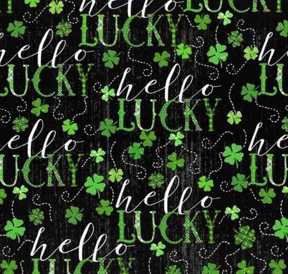 9738-69, Hello Lucky Black and Green Word Print, 44