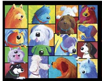 1649-29530-X, Dog Talk - Panel - Dog Patches in Multi., sold as a 17" panel, sold per panel, from QT Fabrics