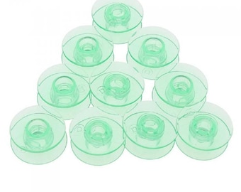 10 pre-owned HusqvarnaViking bobbins (green) 5/6/7 machines