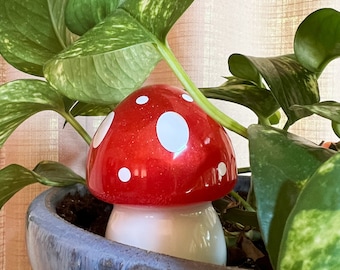 Chunky Shimmering Bright Red Gnomish Mushroom Plant Sitter / Decoration