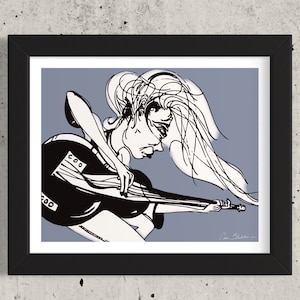 Vibrata | 20&quot; x 16&quot; Print of original Art | matte paper | Musical | Black and White | Blue Grey | Comic | by Caitlin Blackinton C8Arts