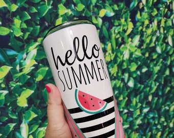 Watermelon Tumbler - Hello Summer Tumbler - Summertime Tumblers - Skinny Tumblers - Stainless Tumbler - Unique Gift - Gift for Her