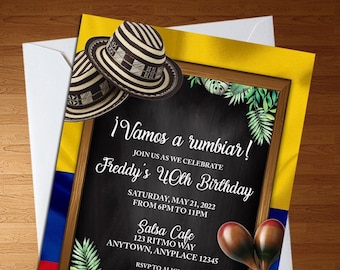 Colombian Party - Hispanic Party - Colombia Invite - Rumba - Birthday Invitation - Digital Invite - Digital Download - Colombian Invitation