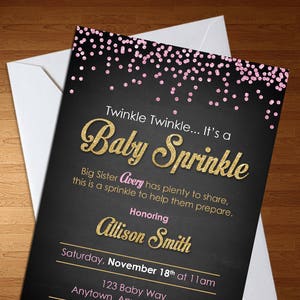 Baby Sprinkle Invite - Baby Sprinkle Invitation - Twinkle Twinkle Invite - Baby Shower Invite - Pink and Gold Invite - Chalkboard Invite