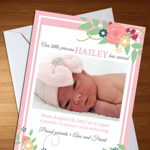 Baby Announcement - Baby Girl - Birth Stats - Photo Baby Announcement - Baby Girl Announcement - Newborn - Digital - Newborn Stats