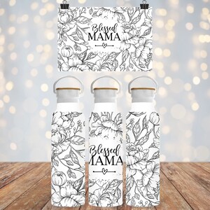 Blessed Mama ラップ - 花柄プリント - 昇華タンブラーデザイン - 25 オンス ウォーターボトル ラップ テンプレート - JPG - デジタル - シームレス ラップ