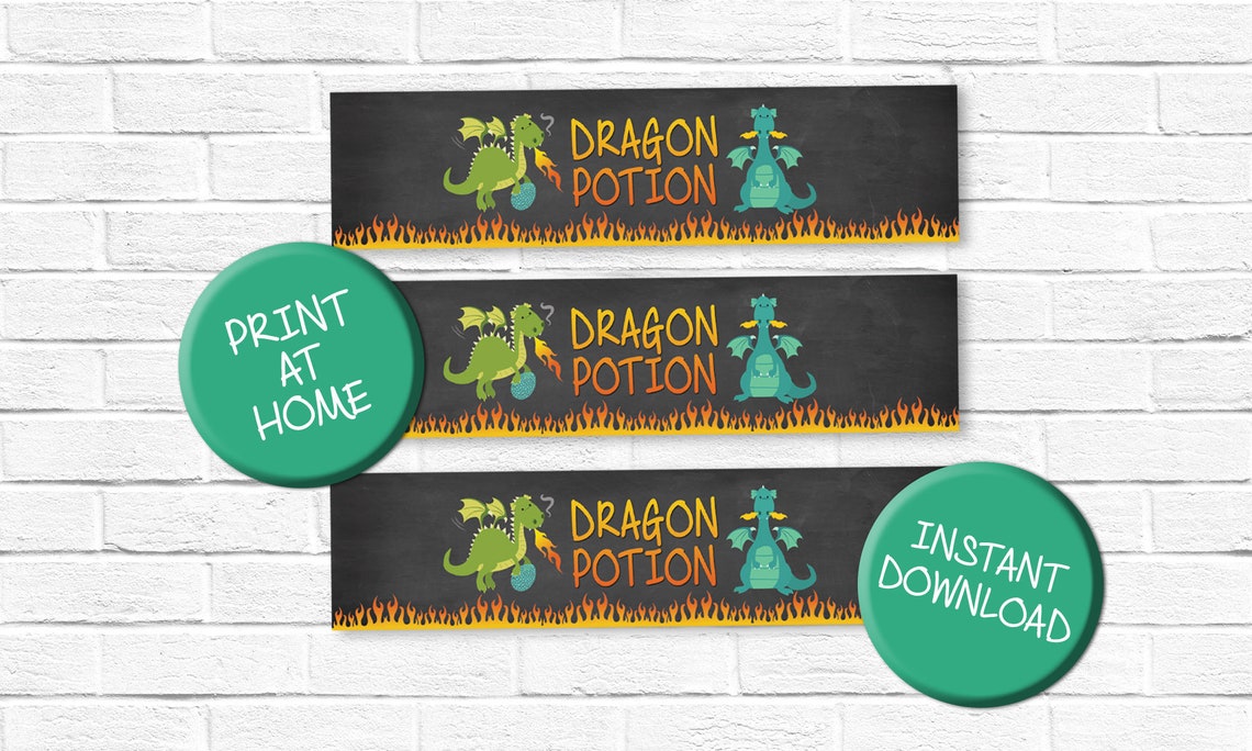 Water Bottle Label Dragon Water Bottles Print at Home Etsy