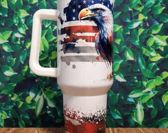 American Eagle Tumbler - Veteran Gift - Eagle Tumbler - Gift for Men - Patriotic Cup - America Cup - Gift for Him - Reusable - 40oz