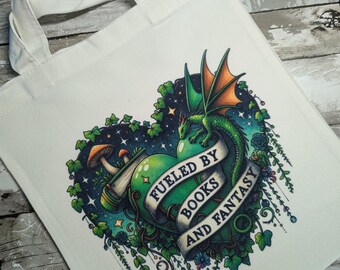 Fueled by Books Fantasy Tote: Reusable Eco-Friendly Canvas Bag