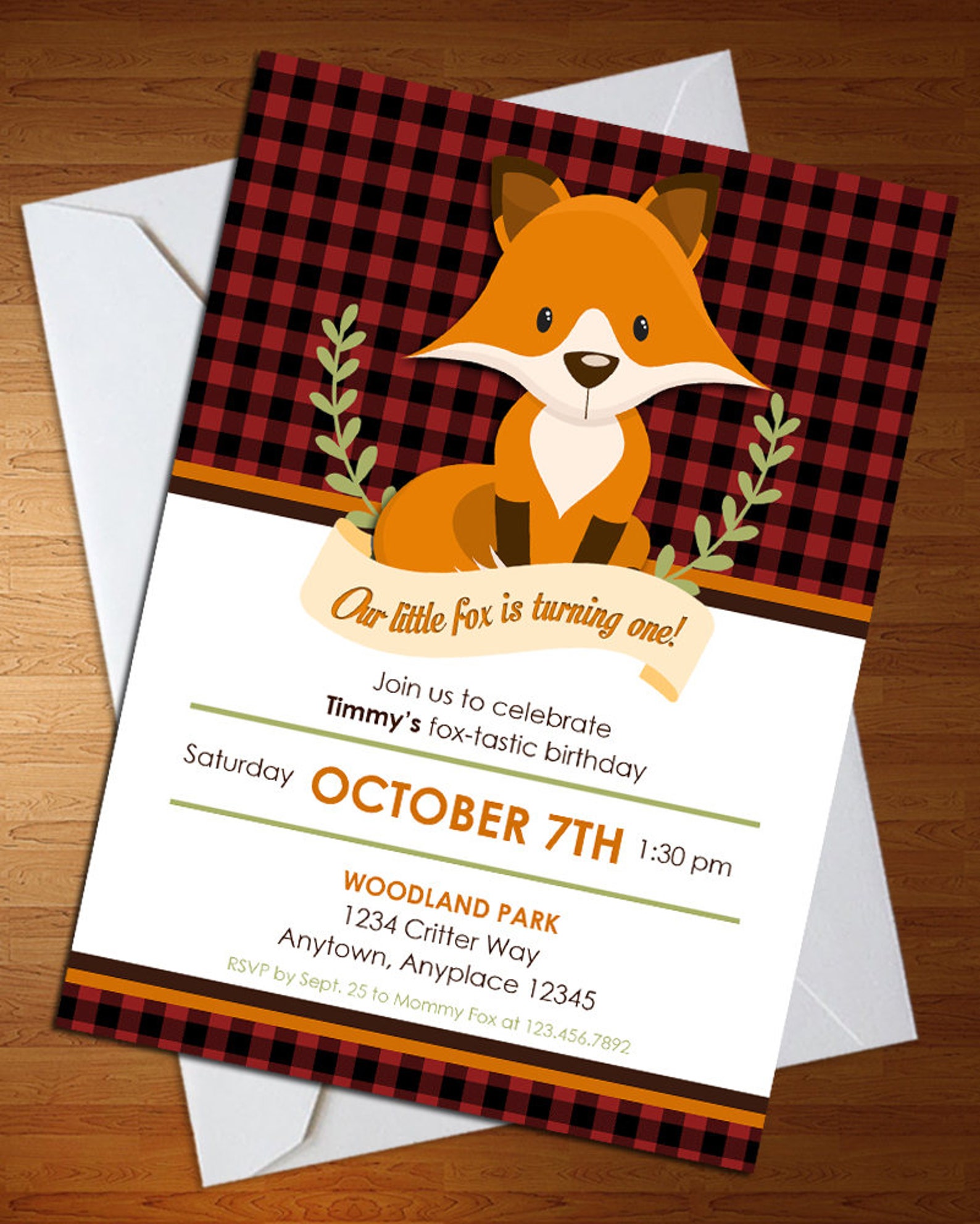 Fox Invitation Fox First Birthday Fox Theme Party Fox Etsy