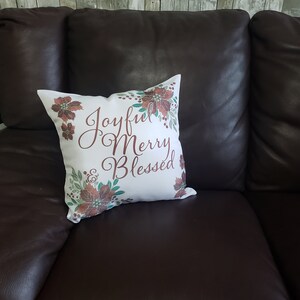 Christmas Pillow - Joyful Throw Pillow - Merry Throw Pillow - Christmas Throw Pillow - Christmas Décor - Blessed Pillow - Poinsettia Pillow