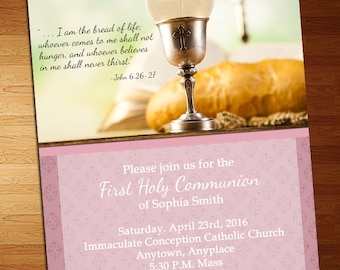 Invitación para la Primera Comunión de Niña - Invitación personalizada para el Santo Sacramento (Descarga digital)