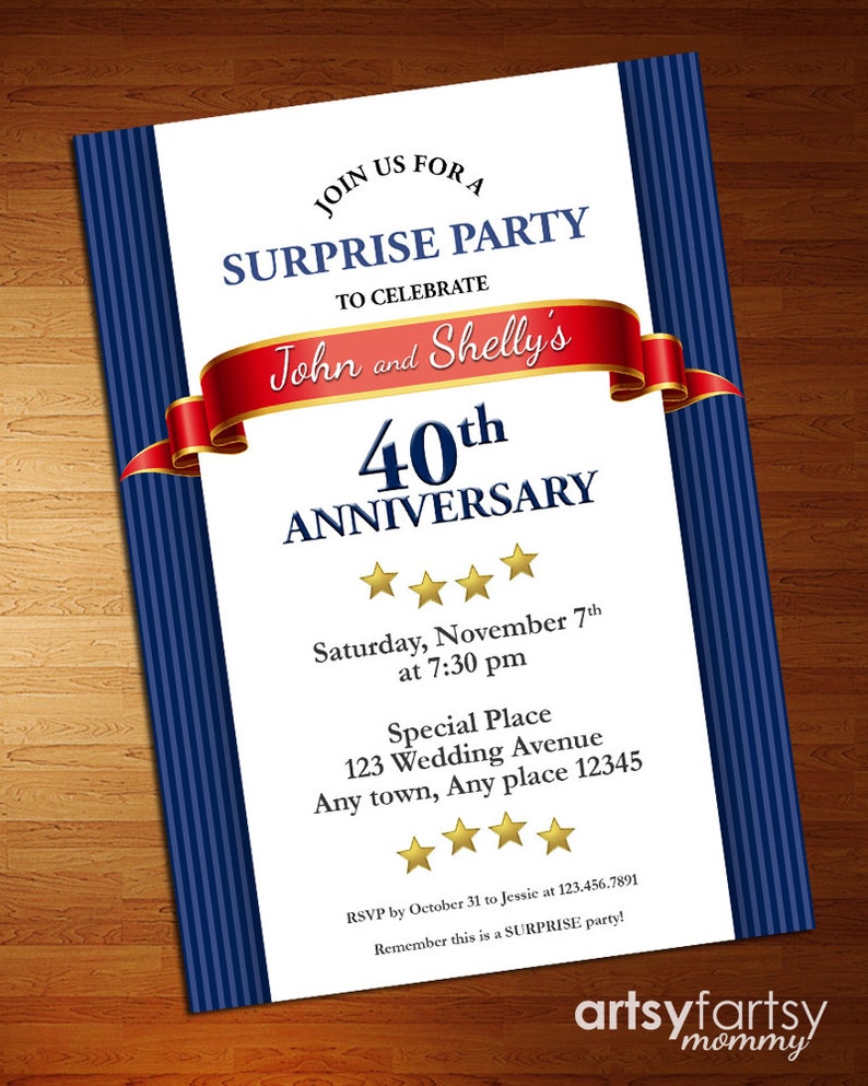 Anniversary Party Invitation Stripes Invitation 40th Anniversary Party Anniversary Invite Reunion Invite Suprise Party Invite image 1