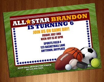 Sports Invitation - All Star Birthday Invite - Sports Birthday - Sports Theme Party - Football Party - Soccer Party - Digital Invite