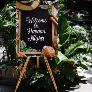 Placa de boas-vindas tropical - Festa temática tropical - Placa de boas-vindas 24x36 - Placa de pôster personalizada - Festa - Festa de salsa - Festa de aposentadoria