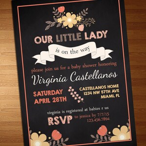 Chalkboard Floral Garden Baby Shower Bridal Party Invitation Little Lady Invite Baby Shower Invite Garden Party Baby Sprinkle image 2