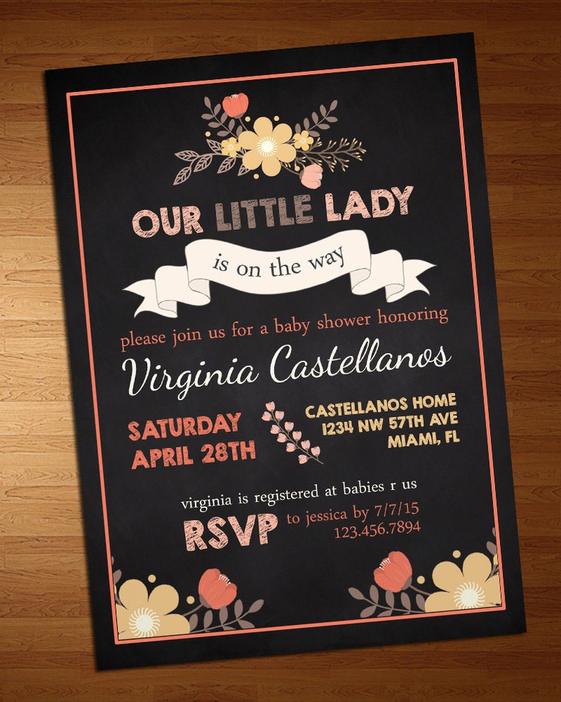 Chalkboard Floral Garden Baby Shower Bridal Party Invitation Little Lady Invite Baby Shower Invite Garden Party Baby Sprinkle image 2