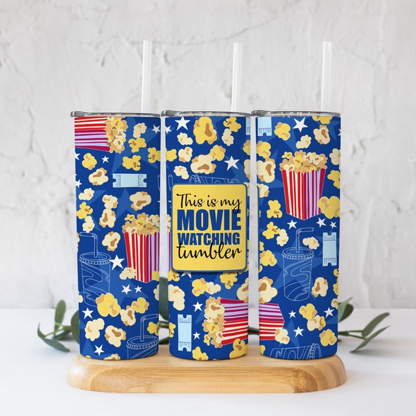 Movie Tumbler - Movie Popcorn Print - Sublimation Tumbler Design - 20oz Skinny Tumbler Wraps Templates - JPG - Digital - Seamless Wrap