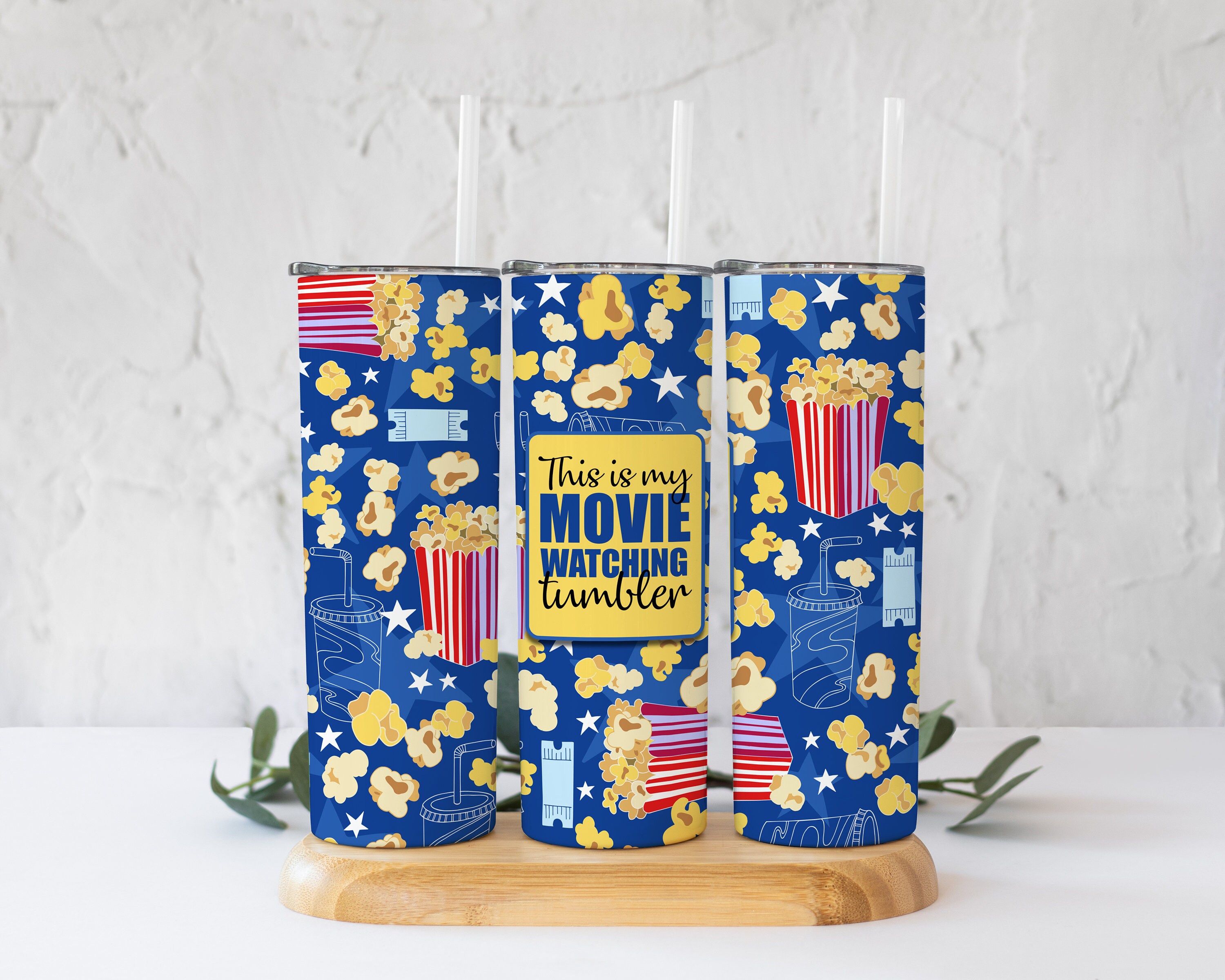 Movie Tumbler - Movie Popcorn Print - Sublimation Tumbler Design - 20oz Skinny Tumbler Wraps Templates - JPG - Digital - Seamless Wrap