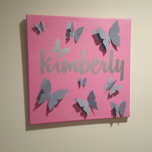Custom Name - Butterfly Sign - Personalized Sign - Nursery Room Art - Girls Room Decor - Butterfly Wall Art - Baby Girl Nursery - Canvas Art