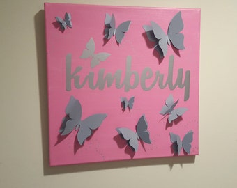Custom Name - Butterfly Sign - Personalized Sign - Nursery Room Art - Girls Room Decor - Butterfly Wall Art - Baby Girl Nursery - Canvas Art