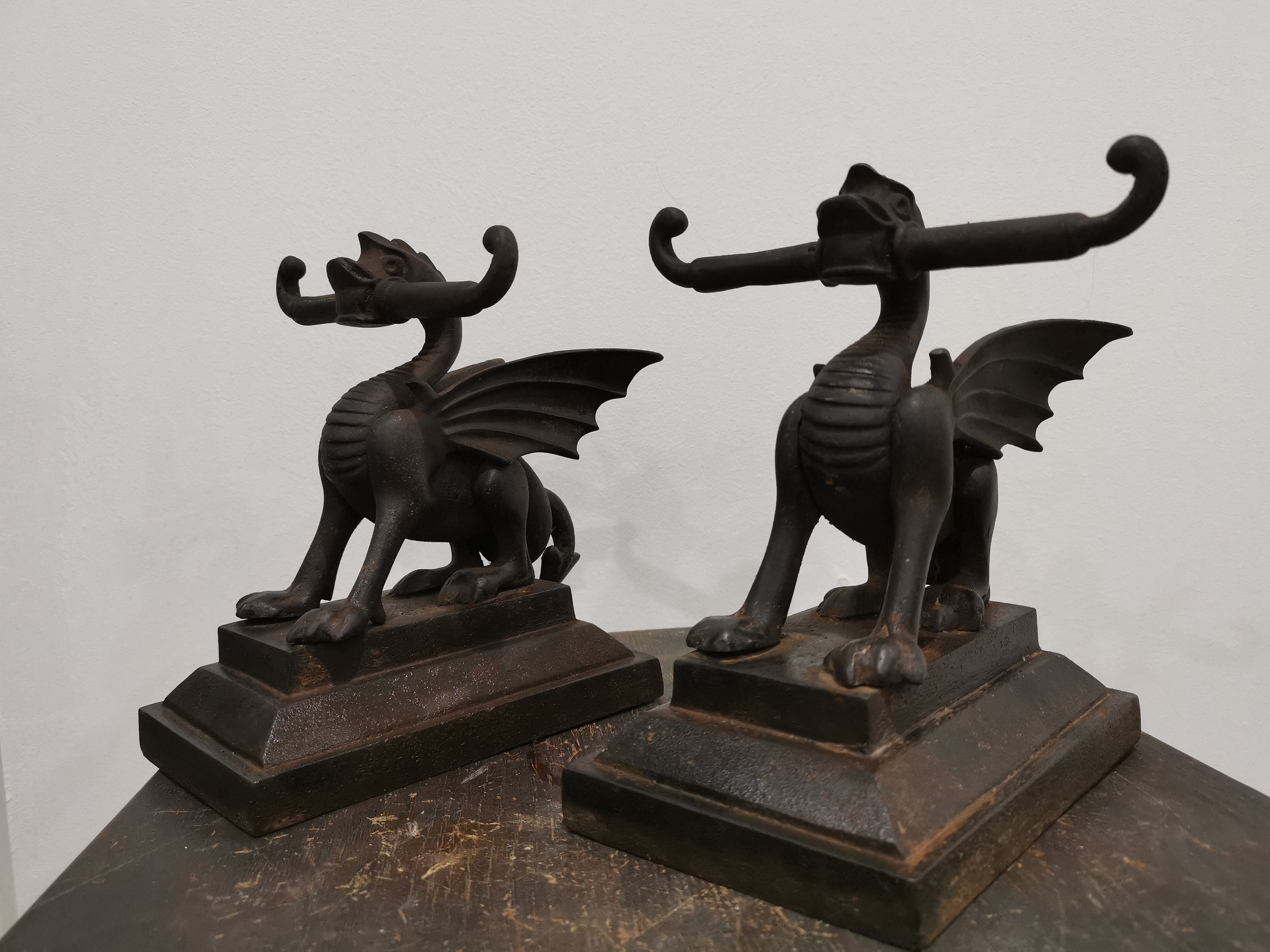 19 Th Century Antique Original Dragon Fire Dogs for Fireplace, Nice