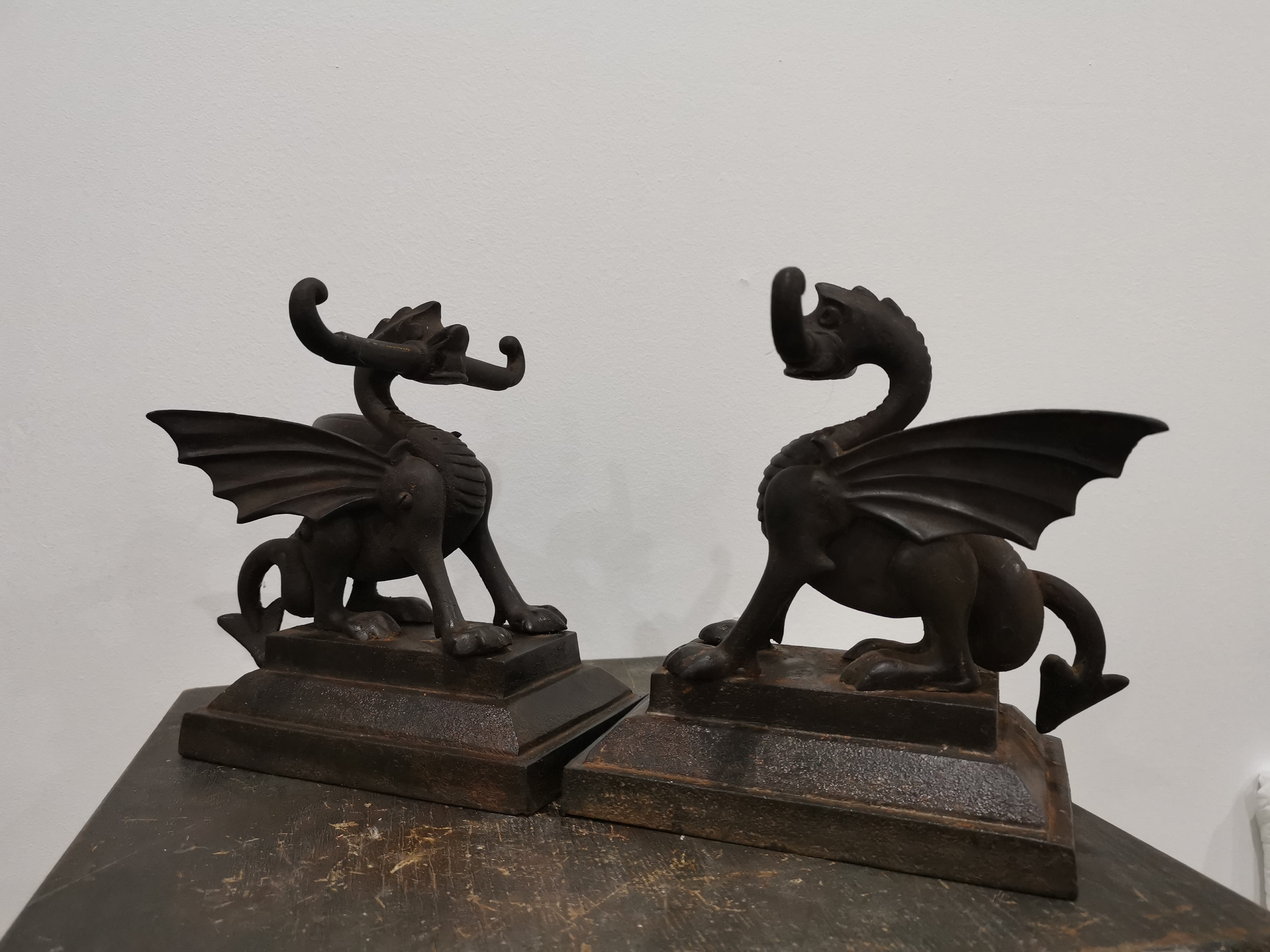 19 Th Century Antique Original Dragon Fire Dogs for Fireplace, Nice