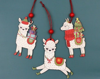 3 Alpaca Christmas Hanging Decorations