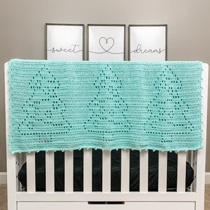 Cypress Blanket | Filet Crochet Blanket Pattern | Baby Blanket Crochet Pattern | Filet Blanket | Filet Crochet Pattern | Christmas Trees