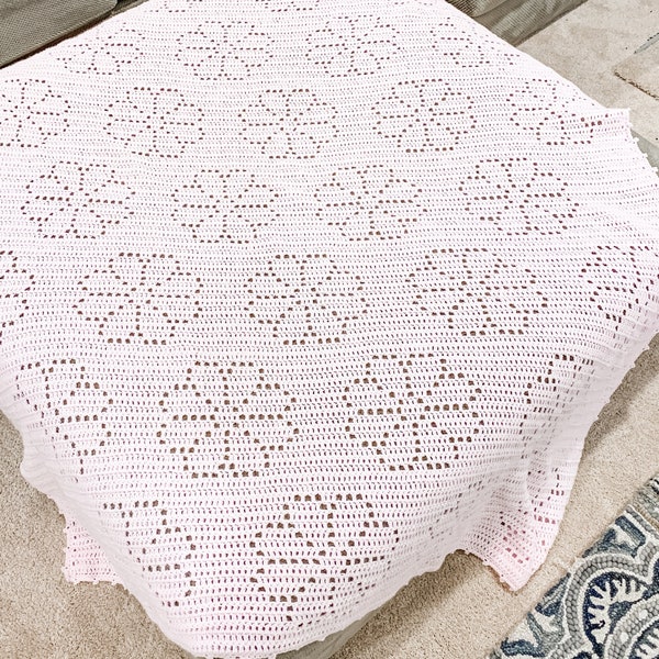 Floral Baby Blanket Crochet Pattern | Crochet Flower Blanket Pattern | Baby Girl Blanket | Crochet Afghan Blanket | Retro Daisy Baby Blanket