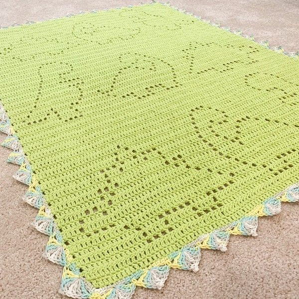 Filet Crochet Blanket Pattern | Baby Blanket Crochet Pattern | Filet Blanket | Filet Crochet Pattern | Dinosaurs | T-Rex | Tripp Blanket