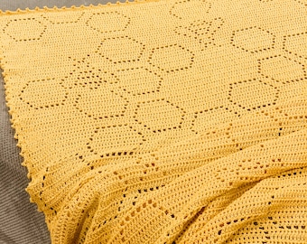 Crochet Bee Blanket Pattern | Crochet Afghan Pattern | Bumble Bee Pattern | Honey Bee Blanket | Crochet Animal Pattern | Honeycomb Blanket