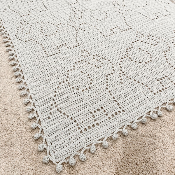 Filet Crochet Blanket Pattern | Baby Blanket Crochet Pattern | Filet Blanket | Filet Crochet Pattern | Elephant | Animals | Penelope Blanket