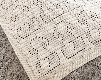 Filet Crochet Blanket Pattern | Baby Blanket Crochet Pattern | Filet Blanket | Filet Crochet Pattern | Puppy Dog | Animals | Marley Blanket