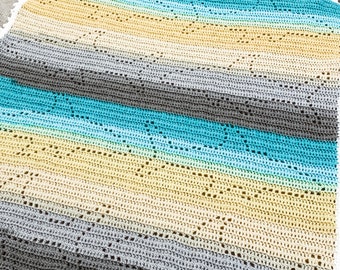 Meg Blanket | Filet Crochet Blanket Pattern | Baby Blanket Crochet Pattern | Filet Blanket | Filet Crochet Pattern | Sharks | Ocean | Animal