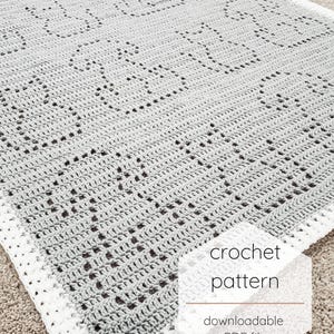 Aidan & Nadia Blanket | Filet Crochet Blanket Pattern | Baby Blanket Crochet Pattern | Filet Blanket | Filet Crochet Pattern | Cats | Dogs