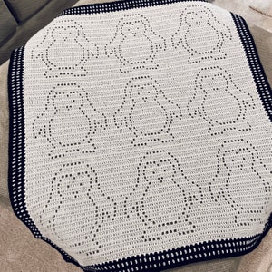 Adelie Blanket | Filet Crochet Blanket Pattern | Baby Blanket Crochet Pattern | Filet Blanket | Filet Crochet Pattern | Penguins | Animals