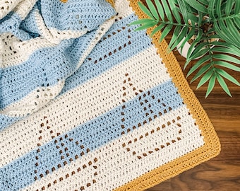 Crew Blanket | Filet Crochet Blanket Pattern | Baby Blanket Crochet Pattern | Filet Blanket | Filet Crochet Pattern | Sailboats | Sailor