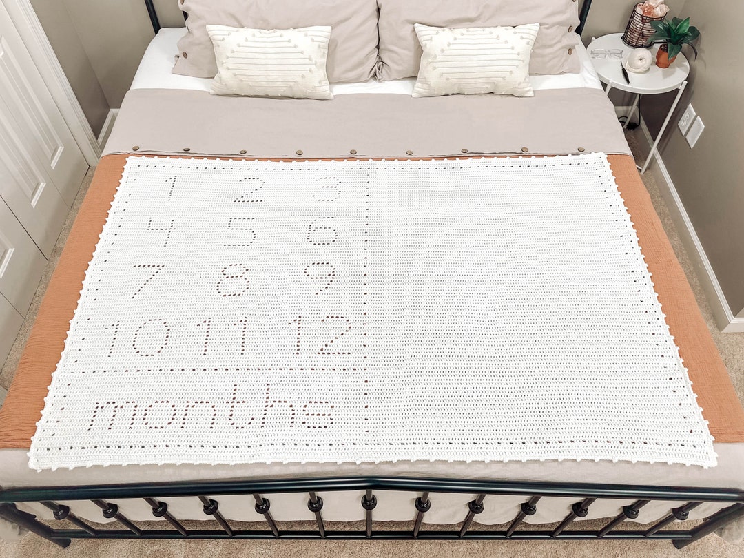 Crochet Baby Blanket Pattern Baby Milestone Blanket Filet Crochet Pattern Monthly Milestone Baby
