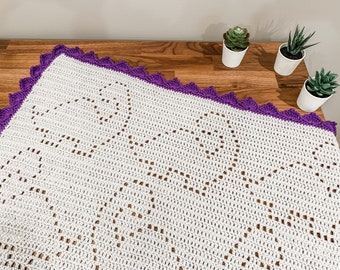 Littlefoot Blanket | Filet Crochet Blanket Pattern | Baby Blanket Crochet Pattern | Filet Blanket | Filet Crochet Pattern | Dinosaurs
