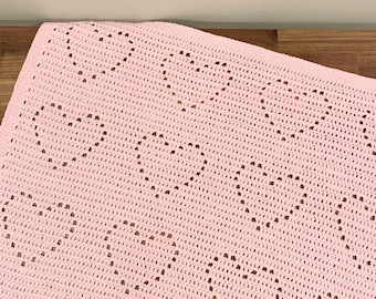 Esme Blanket | Filet Crochet Blanket Pattern | Baby Blanket Crochet Pattern | Filet Blanket | Filet Crochet Pattern | Hearts | Newborn Gift