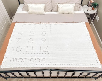 Crochet Baby Blanket Pattern | Baby Milestone Blanket | Filet Crochet Pattern | Monthly Milestone Baby Blanket | Crochet Blanket Pattern
