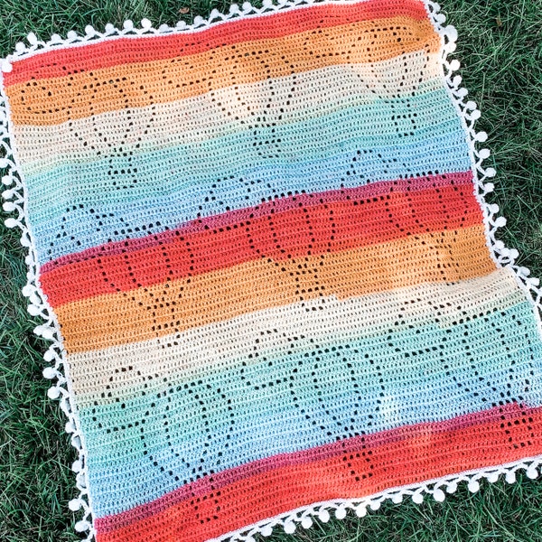 Aria Blanket | Filet Crochet Blanket Pattern | Baby Blanket Crochet Pattern | Filet Blanket | Filet Crochet Pattern | Hot Air Balloons