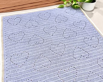 Crochet Baby Blanket Pattern | Crochet Blanket Heart Pattern | Filet Crochet Pattern for Beginner | Baby Blanket Crochet Pattern with Hearts