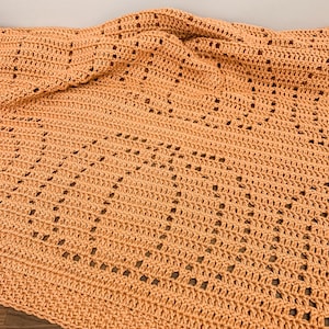 Filet Crochet Pumpkin Blanket Pattern | Halloween Crochet Blanket Pattern | Fall Crochet Blanket Pattern | Halloween Afghan Blanket Pattern
