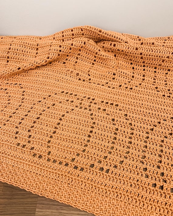 Filet Crochet Pumpkin Blanket Pattern | Halloween Crochet Blanket Pattern | Fall Crochet Blanket Pattern | Halloween Afghan Blanket Pattern