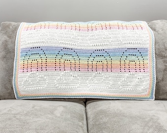 Coperta Iris / Schema per coperta all'uncinetto Filet / Schema per coperta all'uncinetto per neonati / Coperta Filet / Schema per coperta all'uncinetto Filet / Arcobaleni e nuvole