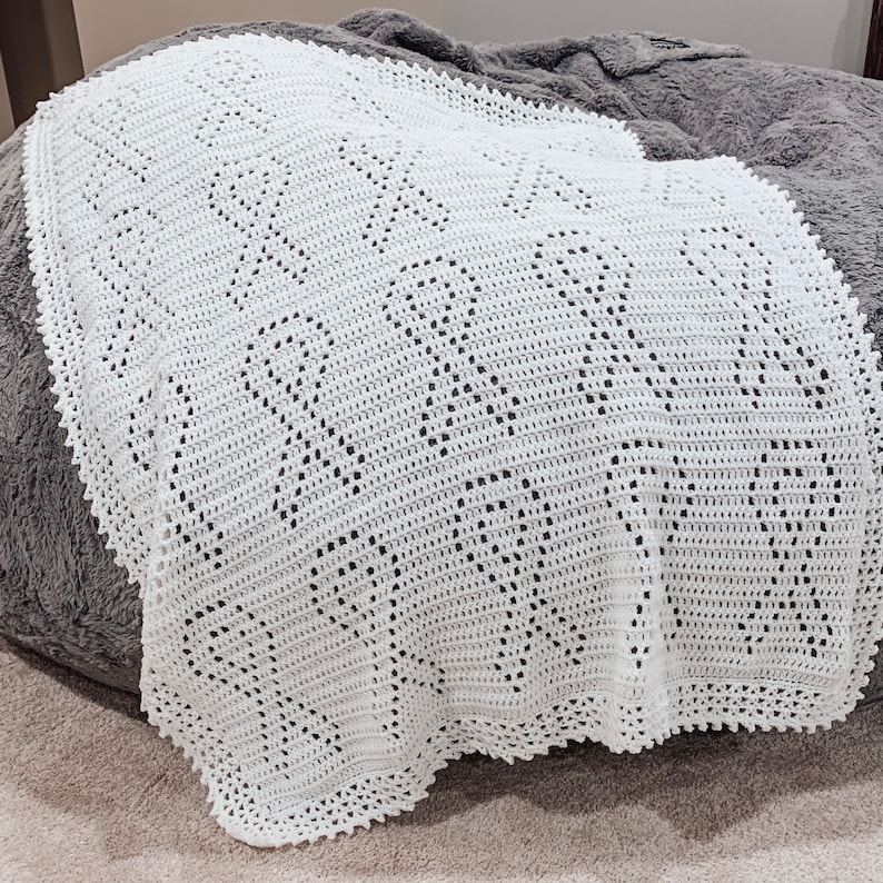 Filet Crochet Blanket Pattern | Cancer Awareness Ribbon Blanket ...