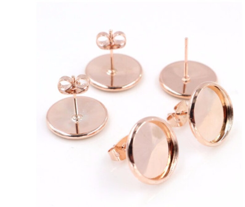 Pack of 10 Pairs Rose Gold Plated Earring Blanks 10mm Bezel Setting
